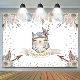 Klein Blau Eule Blumen Glücklich Geburtstag Foto Hintergrund